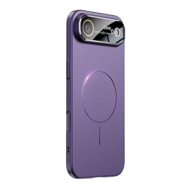 Imagem de Omio Capa magnética para iPhone Plus compatível com MagSafe, protetor de lente de câmera de vidro embutido, visor de logotipo de janela grande, proteção contra quedas de grau militar, capa fosca para