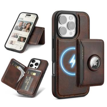 Imagem de Antsturdy Compatível com MagSafe 2 em 1 Capa magnética destacável para iPhone 16 Pro com suporte para AirTag, masculina e feminina, couro PU com bloqueio de RFID, compartimentos para cartão de crédito