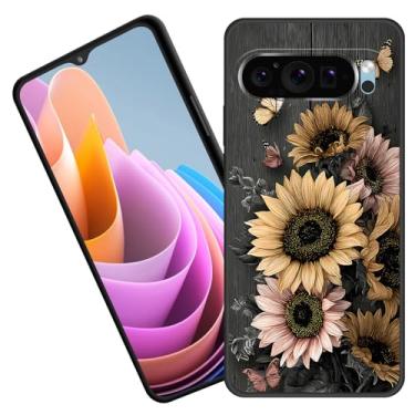 Imagem de BFUKVOU Capa protetora para Pixel 10 Pro XL, borracha de silicone macio premium para Google Pixel 10 Pro XL 6,8 polegadas 2025, girassóis e borboletas
