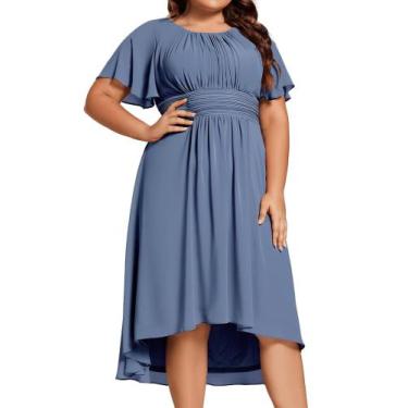 Imagem de Vestido de festa Ever-Pretty Plus Dusty Blue Chiffon com decote em V