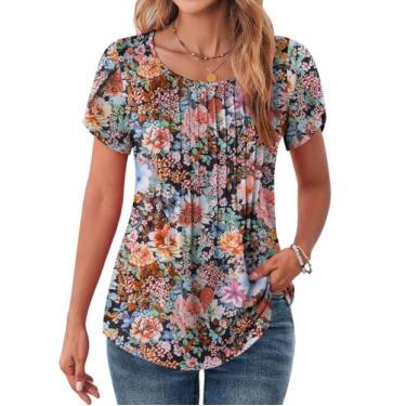 Imagem de Blusa túnica Zeagoo Fashion Fashion Flower Print de manga curta 3GG