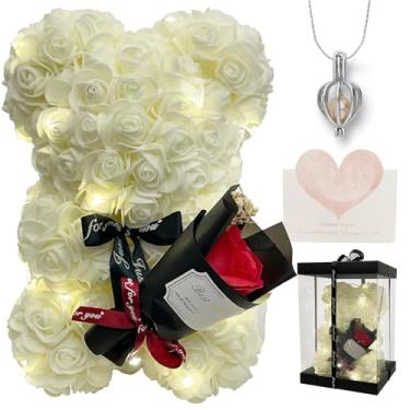 Imagem de TONGSUNA Presente romântico de dia dos namorados para ela rosa flor artificial urso de pelúcia rosa para esposa, namorada, mãe, filha, mulheres. Caixa cega para Natal, aniversário, aniversário de