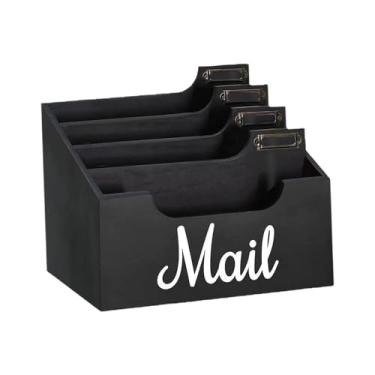 Imagem de Baoblaze Organizador de correspondência, porta-cartas, de madeira, grande capacidade, organizador de arquivos de mesa, cesta de correspondência para mesa,
