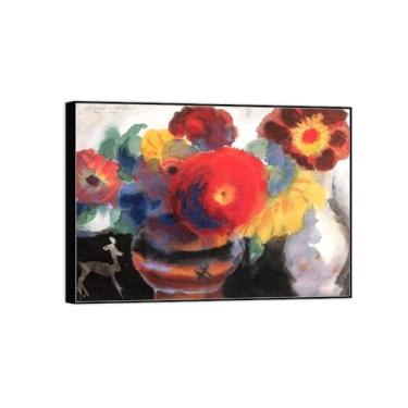 Imagem de BMZFYBS Impressão em tela pintura famosa imagem de arte de parede - dois vasos com flores - pôster moldura preta para sala de estar banheiro decoração de casa 50 x 70 cm 20 x 27 pol