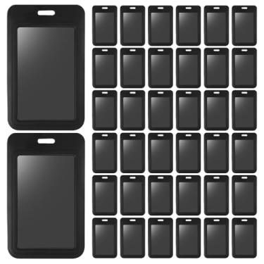 Imagem de Pacote com 40 porta-crachás deslizantes, porta-crachás verticais pretos, porta-crachás de identificação de plástico rígido, estojo protetor de plástico vertical para cartões de crédito com janela