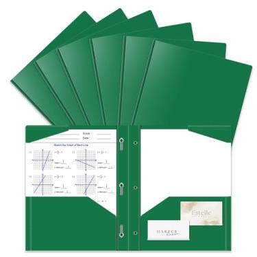 Imagem de Briartw Pacote com 6 pastas resistentes verde-escuro com pinos, pastas de plástico tamanho carta, 2 bolsos e 3 anéis para finanças, ciências, estudos ambientais, escritório