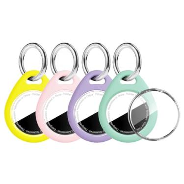 Imagem de MOLOPPO Suporte para Air Tags, pacote com 4 para Apple para porta-chaves AirTag, capa protetora de TPU à prova d'água com chaveiro, para acessórios de etiqueta de ar para rastreador de itens GPS