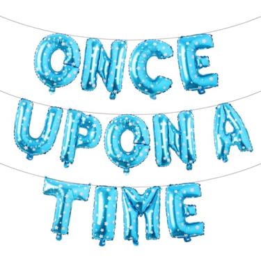 Imagem de Once Upon A Time Decorações de aniversário bandeira de balão coroa balões princesa 1º aniversário decorações para menina conto de fadas princesa festa de 1º ano (ONCE UPON A TIME Blue Star)