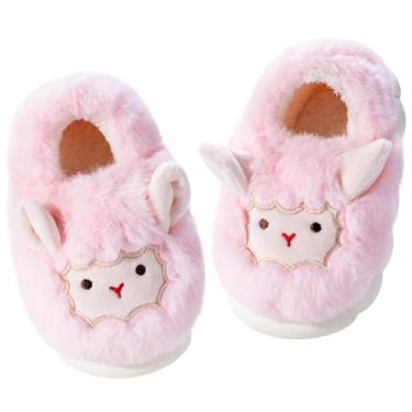 Imagem de Yoroka Chinelos de coelho para meninas, design em forma de desenho animado, pantufa quente de pelúcia para uso interno e quarto de inverno para crianças, Rosa ovelha, 12-13 Little Kid