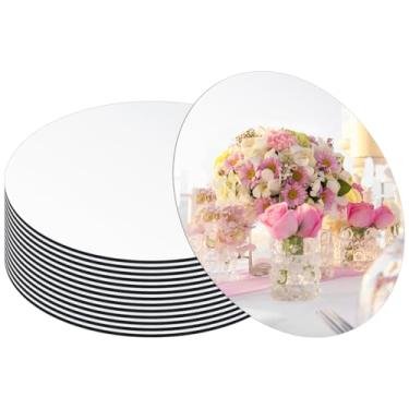 Imagem de Cunnikku Pacote com 13 espelhos redondos para centros de mesa, espelhos redondos de acrílico, bandejas, pratos para centros de mesa, casamento, chá de bebê, festa, Natal, noivado, decoração (15 cm)