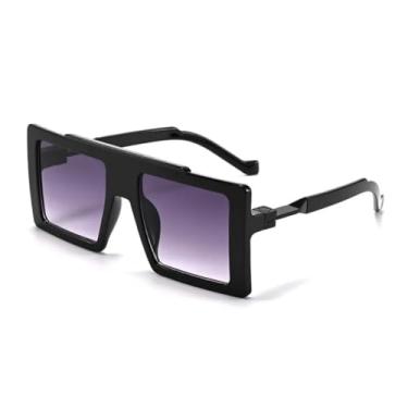 Imagem de HCHES Óculos de sol grandes da moda, femininos, com armação em degradê transparente UV400, masculino (preto, cinza, degradê)