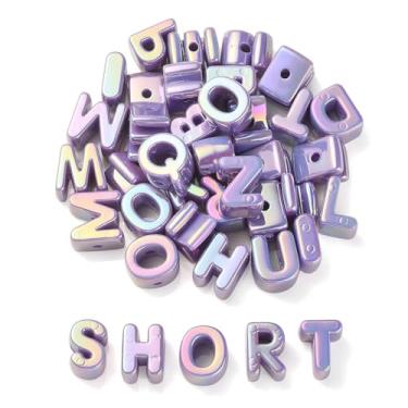 Imagem de Ipotkitt Aproximadamente 90 peças, 1 saco, roxo, médio, com revestimento UV, contas iridescentes, letras, alfabeto, espaçador, miçanga para joias DIY, pulseiras, brincos, colar, chaveiros, artesanato
