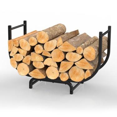 Imagem de NANANARDOSO Suporte curvado para lenha de 83,8 cm com revestimento em pó para lareira