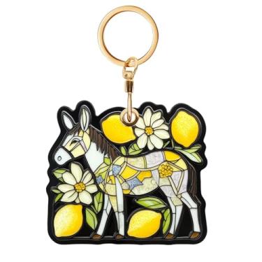 Imagem de Farmhouse Donkey Capa de couro para chaveiro compatível com Air Tag, capa de rastreador Summer Lemons Finder, capa protetora para cartão de acesso para animais de estimação