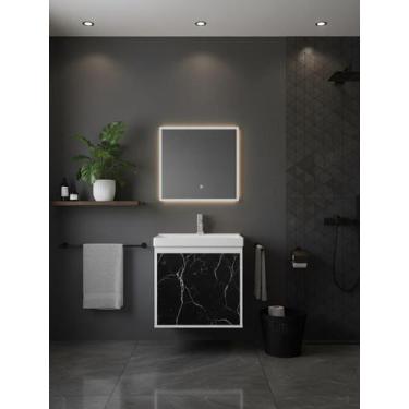 Imagem de Armário Para Banheiro 40Cm Mdf Com Cuba - Veneto Preto - Riverzza