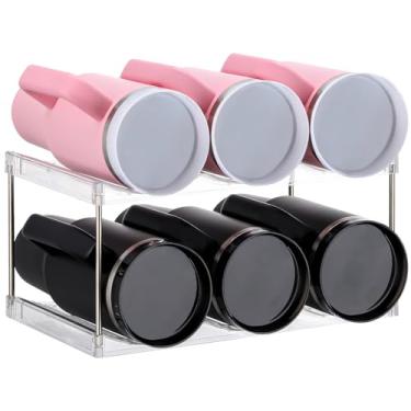 Imagem de AIZOE Organizador empilhável de garrafa de água para armário, suporte de 2 níveis 6, organizador de copos para armários de cozinha, rack de garrafa de água de plástico transparente para copo, vinho