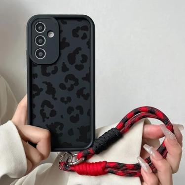 Imagem de Capa de celular com corrente de leopardo para Samsung S25 Plus Ultra S24 FE A16 A06 A26 36 A56 M13 M35 M55 M32, capa de celular com alça de gato, J15, preta, aço inoxidável, para A16