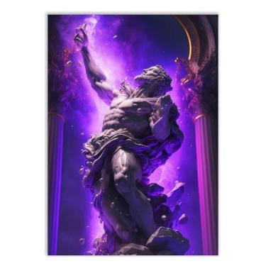 Imagem de Placa Decorativa Estatua Grega Religiosa Ilustração Roxa Decoração Poster Quarto Sala