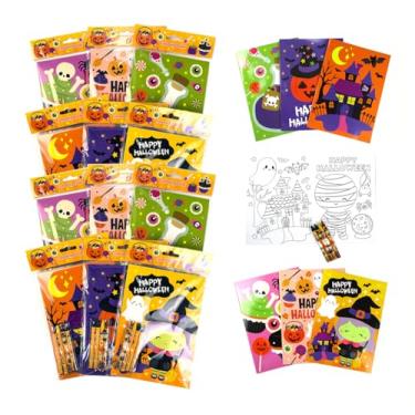 Imagem de TINYMILLS Livros de colorir assustadores fofos de Halloween com giz de cera, 12 livros e 48 lembrancinhas de festa de giz de cera, doces ou travessuras sem doces, festa de Halloween