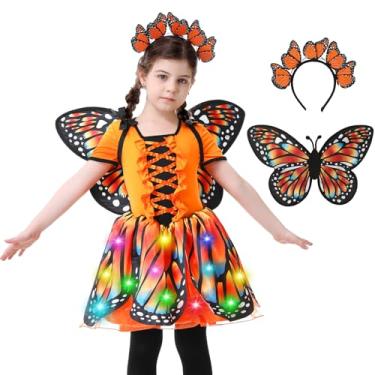 Imagem de Resiwai Fantasia de borboleta que acende para meninas, fantasia infantil de abelha, fantasia de joaninha, roupa de Halloween para 4 a 12 anos, Laranja, 130