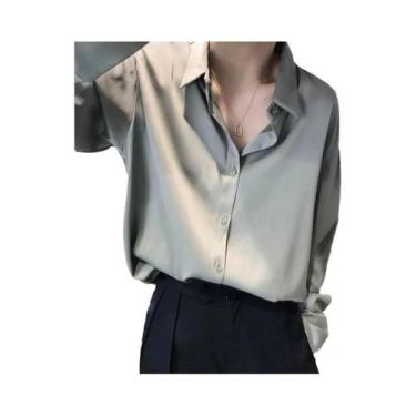 Imagem de Blusas Femininas Elegantes com Manga Longa, Acabamento em Cetim e Botõ