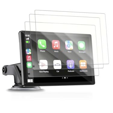 Imagem de YAJOJO Pacote com 3 protetores de tela para tela veicular sem fio HAUXIY Q9S, filme PET macio de 9 polegadas para HAUXIY Portable Apple Carplay e Android Auto Car Stereo, antiarranhões, antiimpressões
