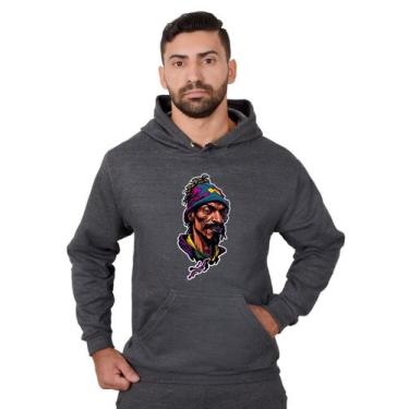 Imagem de Blusa Rapper Moletom Masculina Desenho 3D Com Bolso e Capuz Chumbo - M