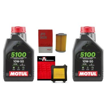Imagem de Kit Revisao Manutenção 2 Óleo Motul Semi Sintético 5100 10W50 4T + Filtro Ar Filtran + Filtro Oleo Wega Da Bajaj Dominar