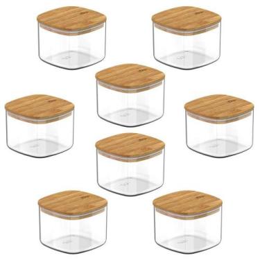 Imagem de 8X Pote Hermetico Cozinha 450Ml Ou Keep Com Tampa De Bambu