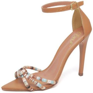 Imagem de Sandália Salto Alto Bico Folha Napa Carvalho/Tira Color - Ellas Online