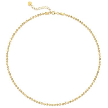 Imagem de PPRLIFE Colar de ouro feminino de ouro 14 quilates, corrente feminina, com contas radiantes, berloque diário, 3 mm/4,5 mm de largura, colares femininos com contas, 18in+4cm, 14 k, Sem Pedra Preciosa