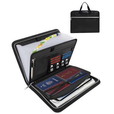 Imagem de WhelLux Pasta organizadora de documentos importante à prova de fogo com trava — Organizador de arquivos sanfonado expansível de 13 bolsos com alça e etiquetas, seguro portátil para viagem em casa