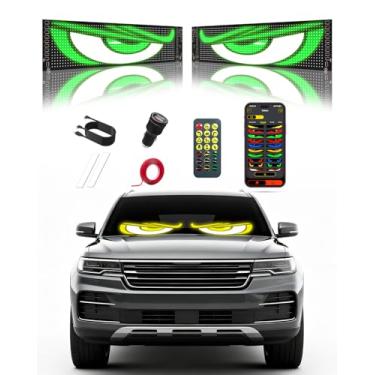 Imagem de Luz Devil Eyes para para-brisas: Placa LED de 59,4 cm x 12 cm com aplicativo e controle remoto - Visor de iluminação digital programável USB de 5 V, decoração legal para carros, SUVs e caminhões (2