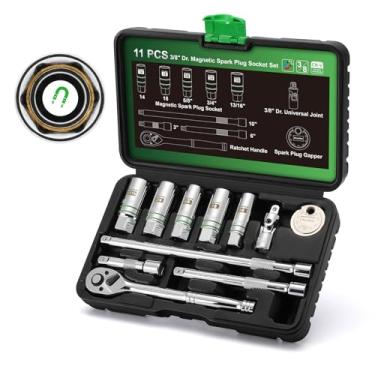 Imagem de TecoTek Conjunto de soquete de vela de ignição magnética de 11 peças com alça catraca de 3/20.3 cm, gapper de vela de ignição, junta universal e barra de extensão, 5/20.3 cm, 3/10.2 cm, 13/40.6 cm, 14
