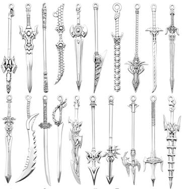 Imagem de MBAIYO 20 peças de marcador de página de espada antiga, pingentes de faca vintage de metal, pingentes de espada de prata, chaveiro mini acessório de faca antiga, presente para amantes de livros