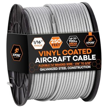 Imagem de Xpose Safety Cabo De Aço Galvanizado Revestido Vinil 7X7 Para Aeronaves - Sistema Polia Ou Laço Guincho, Marítimo, Corrimão, Cerca Convés (250 Pés 1/16" A 3/32")