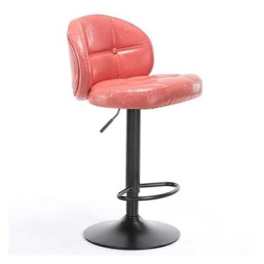 Imagem de Banquetas de bar para cadeira de bar de couro artificial, cadeiras de bar, bancadas, banco de bar ajustável com encosto alto para balcão de cozinha, bancos de bar ajustáveis (cor: Rosa)