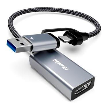 Imagem de placa de captura de vídeo e áudio 1080p 60fps Full HD, modelo 000368grey, ideal para streaming e gravação