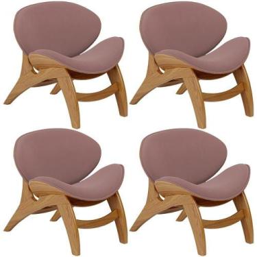 Imagem de Kit 4 Poltronas Decorativa Orgânica Sala Living Kadosh L02 Suede Rosê 