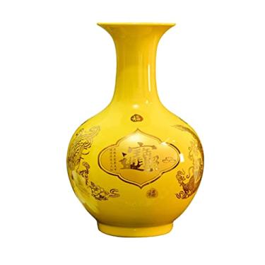 Imagem de Vaso de flores vaso de cerâmica 35 cm grande vasos decorativos de porcelana amarela para casa sala de estar decoração de casamento arranjo de flores vaso de flores casa dezembro