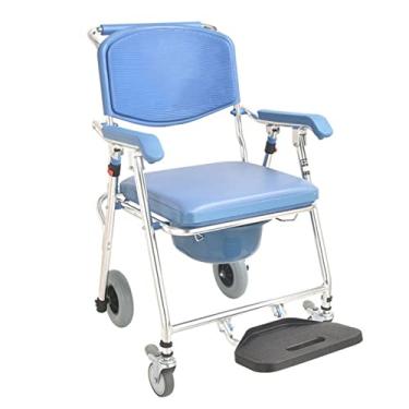 Imagem de Cadeira de rodas para vaso sanitário - Cadeira de alumínio com balde destacável - para idosos idosos com deficiência na gravidez conforto - Cômoda de cabeceira com rodas - Cadeira de rodas com vaso