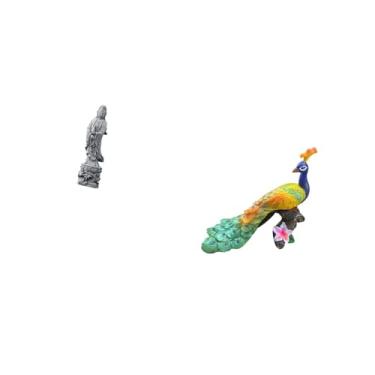 Imagem de Fenteer Estátua de Pedra Guan Yin E Escultura de Pavão Colecionáveis, Decoração Budista de Feng Shui para Corredor Interno, Quarto, Lareira, Enfeite de Jardim