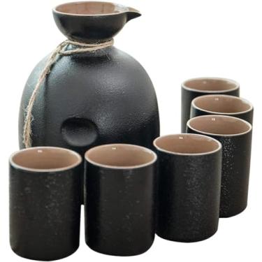 Imagem de JOEUQK Conjunto de copos de saquê japonês, 7 peças, cerâmica, cerâmica, tradicional, artesanato, taças de vinho, conjunto de saquê japonês com 1 garrafa de saquê e 6 xícaras de saquê