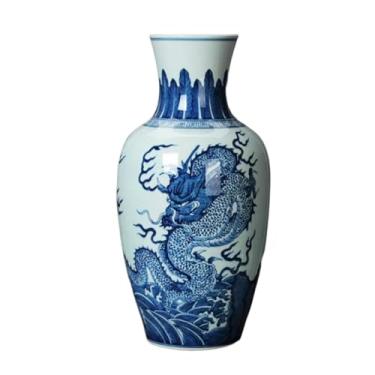 Imagem de AKALNNB Vaso de porcelana azul e branco, ornamentos de palácio chinês antigo, lindas flores, altas, grandes, estilos clássicos, porcelana branca para flores, vaso de flores de cerâmica