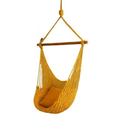Imagem de Cadeira Balanço Suspensa Algodão Reforçado Suporta 120Kg Para Casas De Praia E Chalés Balanço Suspenso Ocupa Pouco Espaço E Combinam Com Ambiente(Amarela (TC))