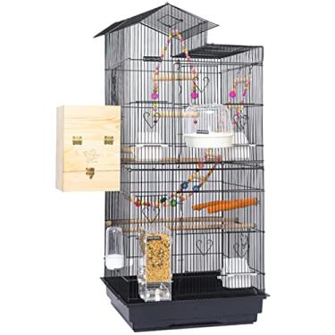 Imagem de Gaiola de pássaro gaiola de periquito grande para 2 pássaros gaiola de papagaio estilo vila francesa, gaiola de pássaro grande para casa com mastro em pé, gaiola de reprodução de porta dupla para