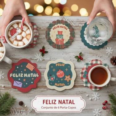 Imagem de Porta Copos Natalino Estampado Descanso De Copos Natal 24pcs - Mkt Mul