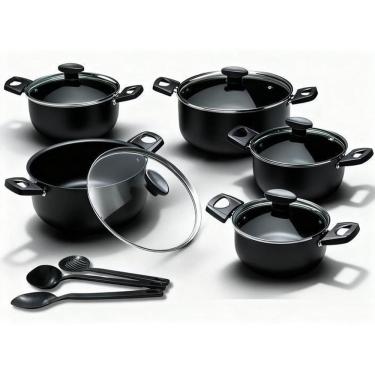 Imagem de Conjunto Jogo Panela Teflon Antiaderente Tampa Vidro Inmetro