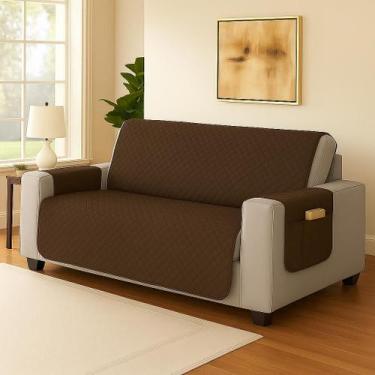 Imagem de Protetor de Sofá 2 Lugares Pequeno com Bolso Porta Objetos  Microfibra
