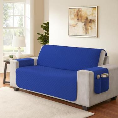 Imagem de Protetor de Sofá 2 Lugares Pequeno com Bolso Porta Objetos  Microfibra